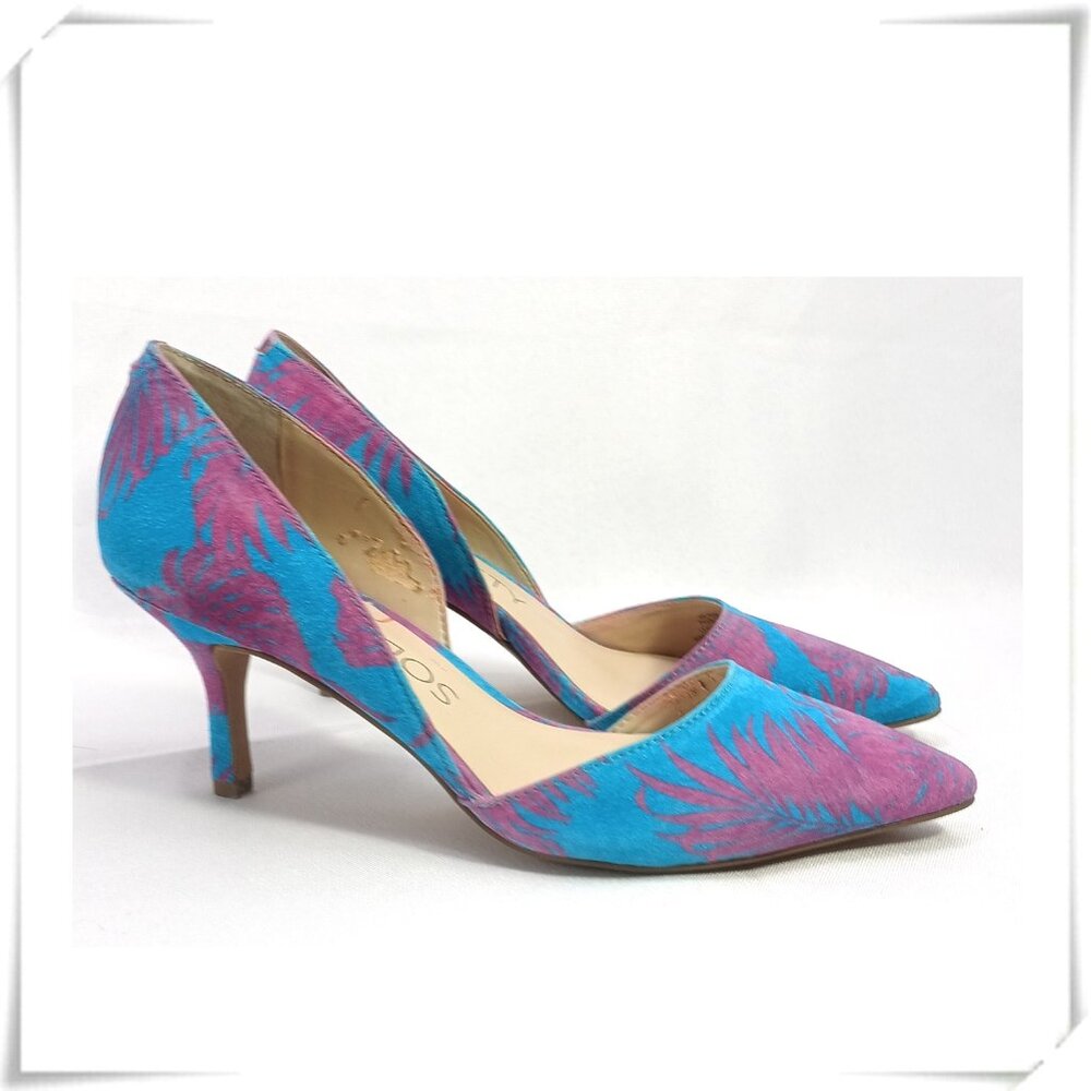 Sole Society Leather Suede Bright Pink Blue D-Orsay Pointy Toe Heels Pumps BNIB